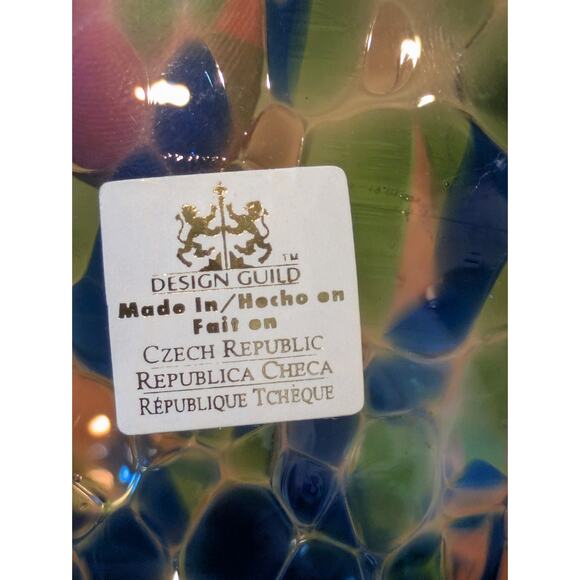 VTG Design Guild Czech Art Glass Candy Dish Apple Shape Iridescent Lid Bowl Rare - Picture 6 of 11